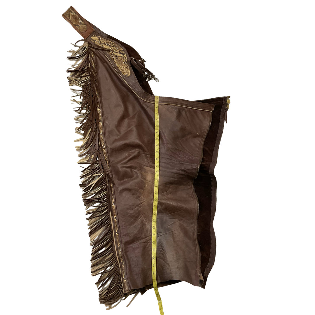 Women's Full Leather Chaps w/ Fringe and Snakeskin Piping Brown Used