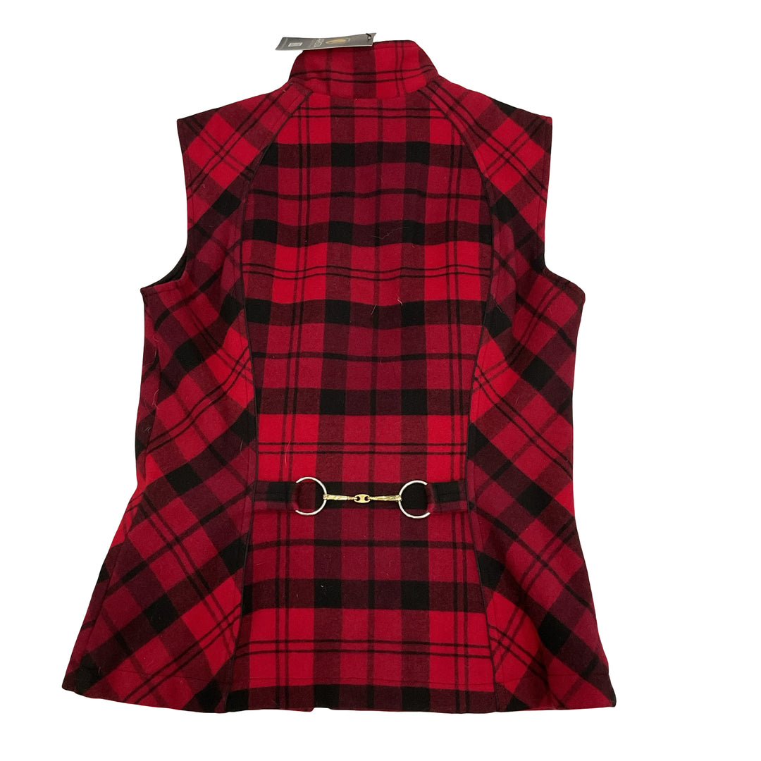 Arista Women's Medium Red Plaid Fleece Vest New - H