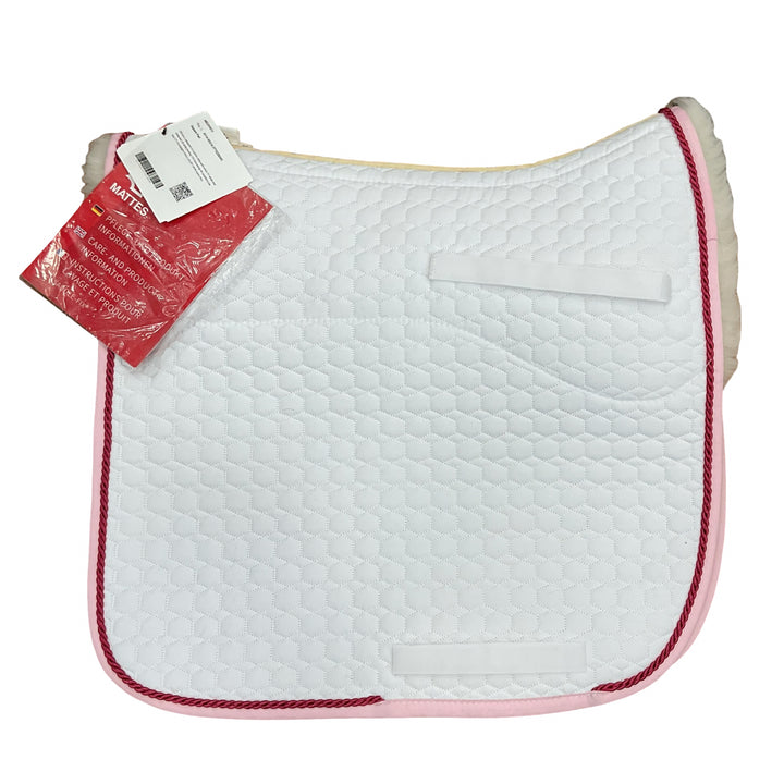 Mattes Sheepskin Lined Dressage Saddle Pad White w/ Pink Piping White New
