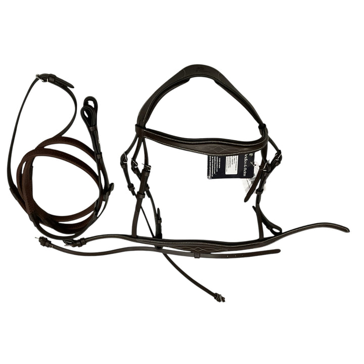 Exion Cob Fancy Stitched Raised Anatomical Bridle w/ Reins Brown New - H