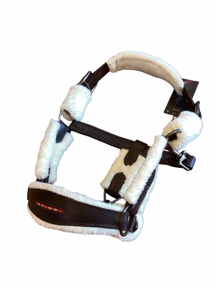 Animo new brown leather fleece pony halter