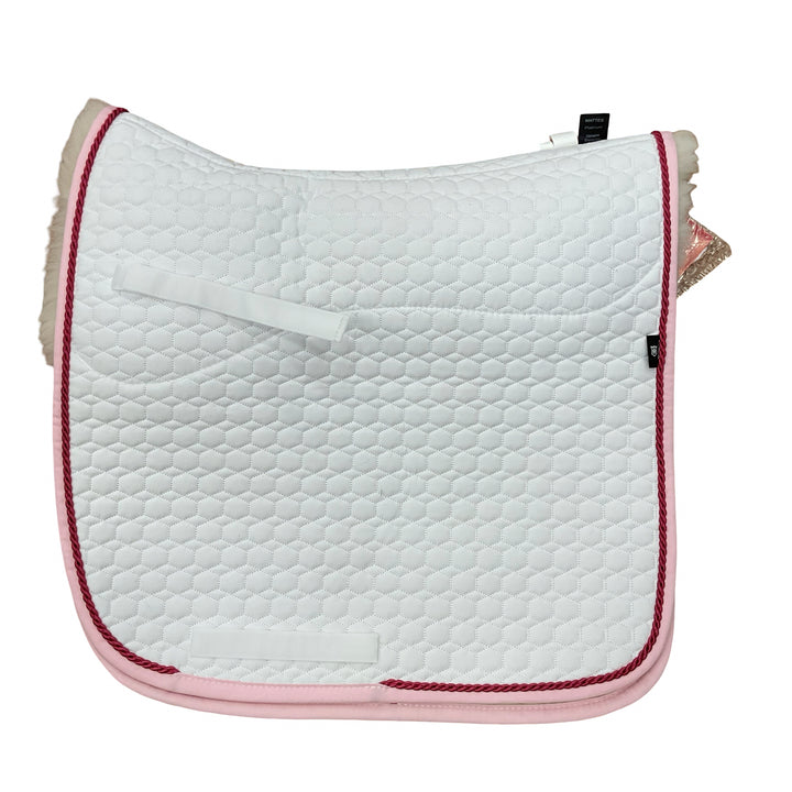 Mattes Sheepskin Lined Dressage Saddle Pad White w/ Pink Piping White New