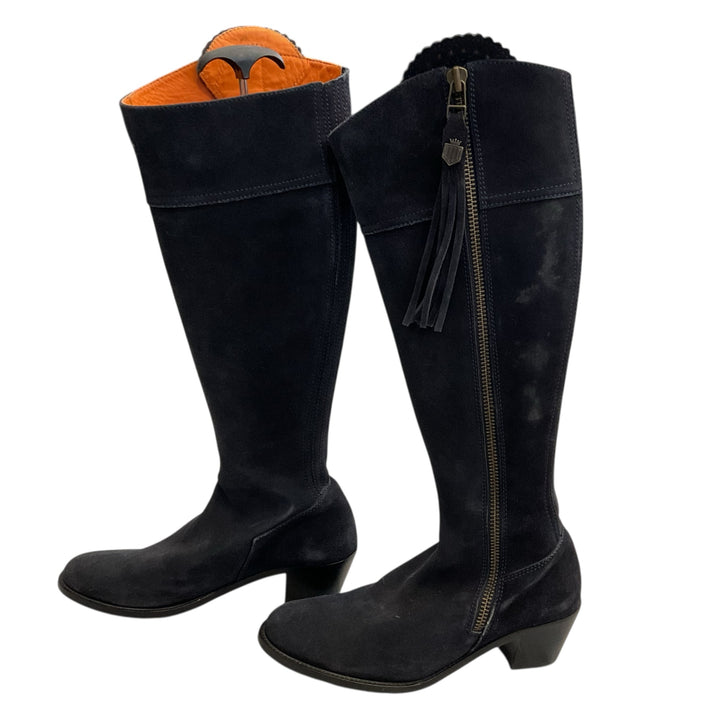 Fairfax & Favor Women's 42 Regina Heeled Knee High Suede Boot Navy Used - H