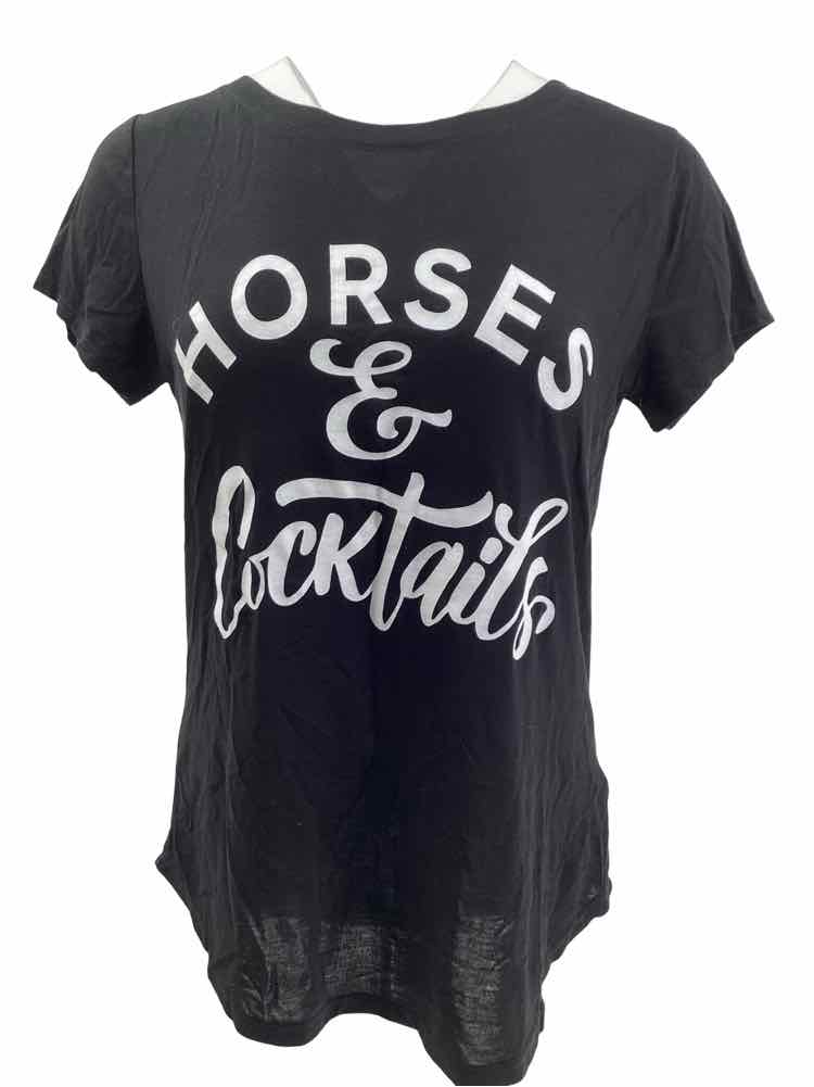 NEW ladies XL black top Horses and cocktails BU