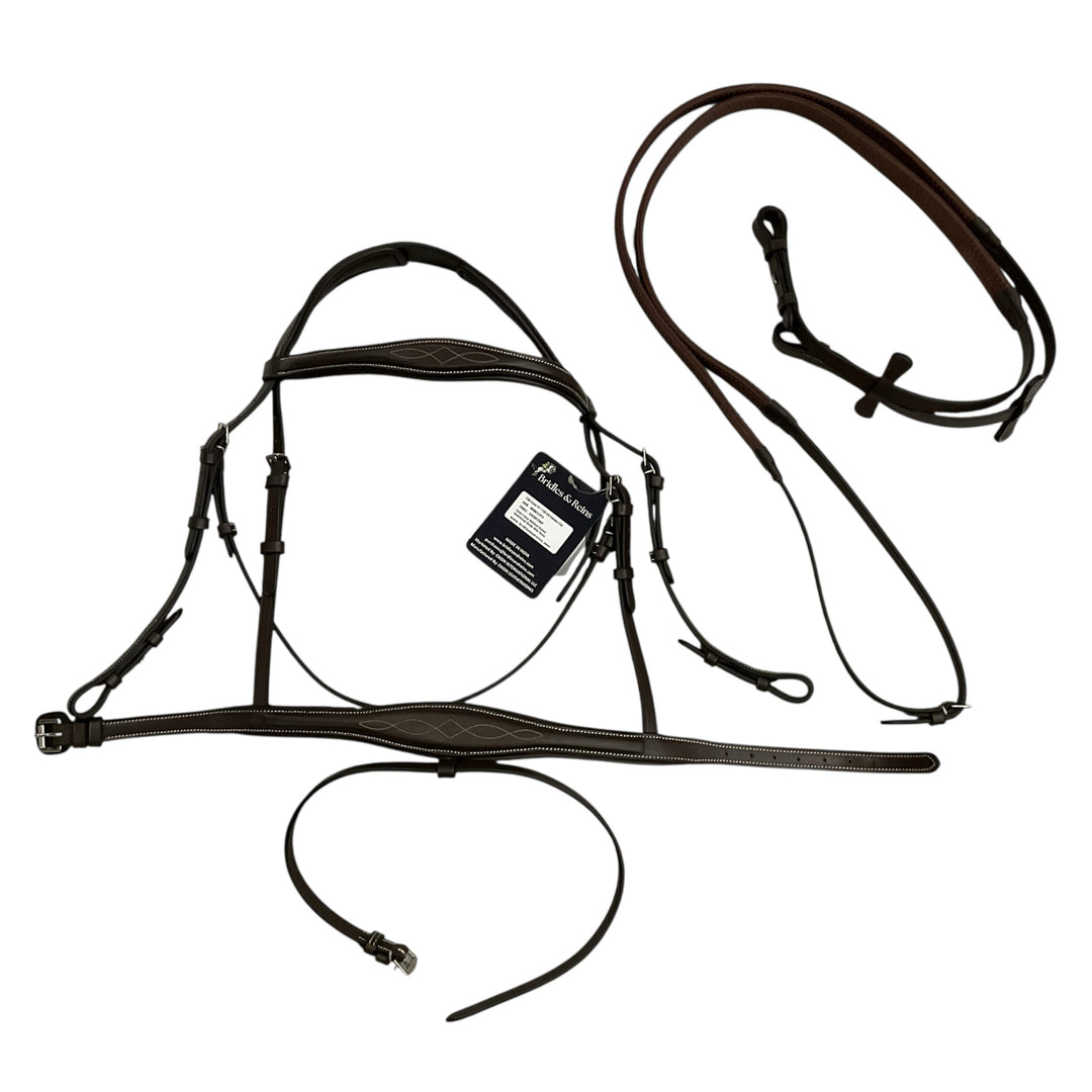 Exion Cob Fancy Stitched Raised Anatomical Bridle w/ Reins Brown New - H
