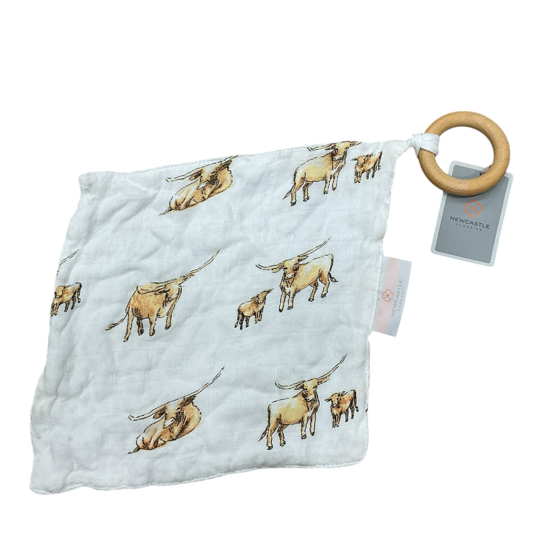 Newcastle Classics Baby Teething Ring/Cloth Cow Print New - H
