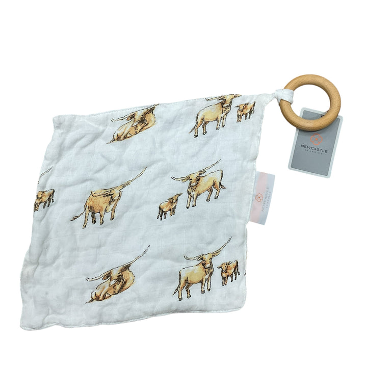 Newcastle Classics Baby Teething Ring/Cloth Cow Print New - H