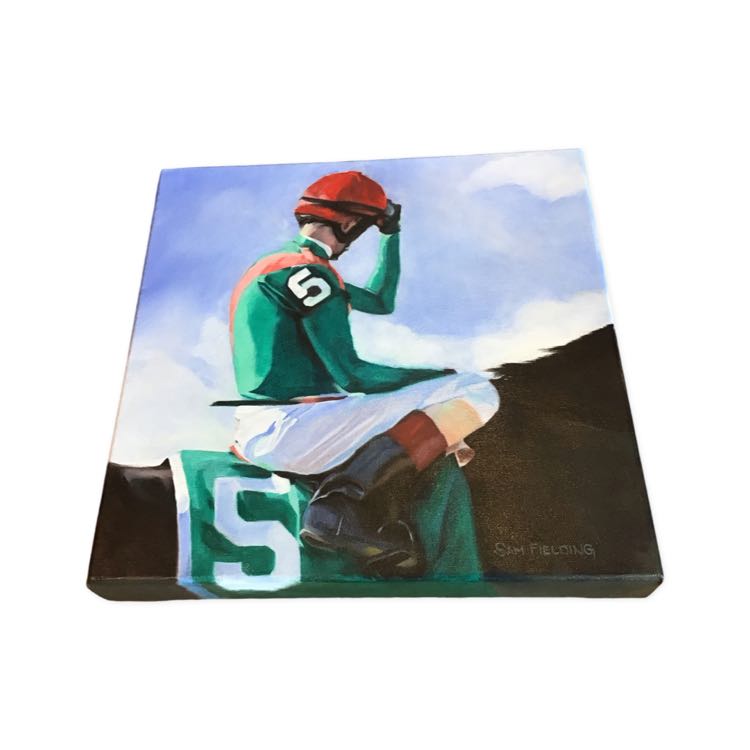 12" X 12" Red Helmet Jockey Painting NEW B