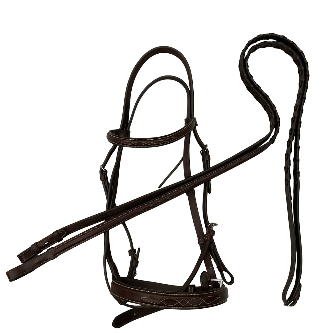 Huntley Equestrian F Classic F.S. Wide Noseband Bridle w/ Laced Reins Brown Used