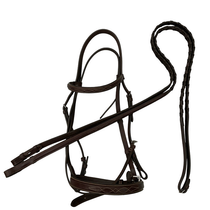 Huntley Equestrian F Classic F.S. Wide Noseband Bridle w/ Laced Reins Brown Used