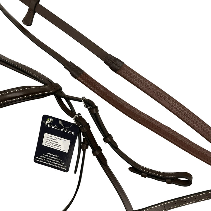Exion Cob Fancy Stitched Raised Anatomical Bridle w/ Reins Brown New - H