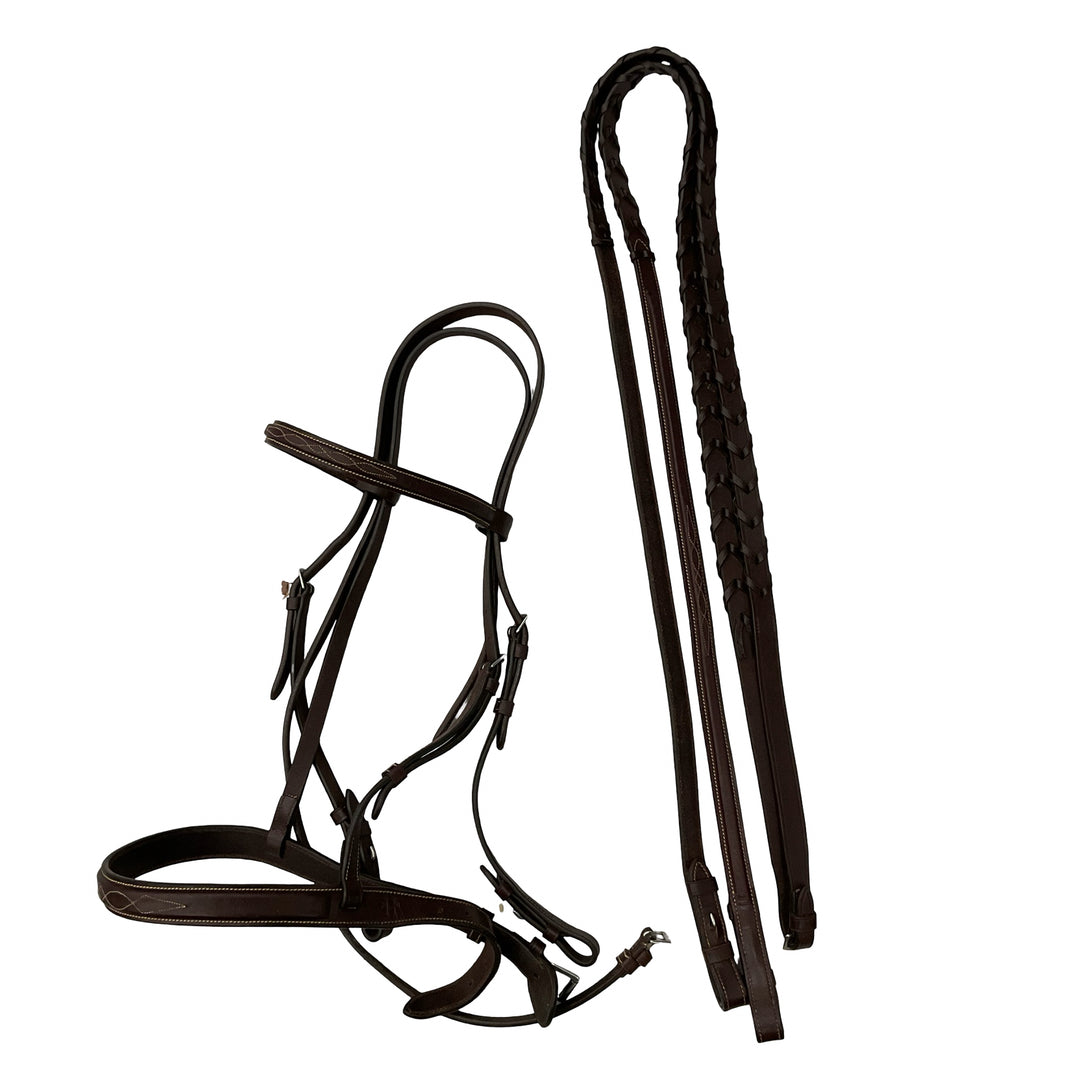 Huntley Equestrian F Classic F.S. Wide Noseband Bridle w/ Laced Reins Brown Used