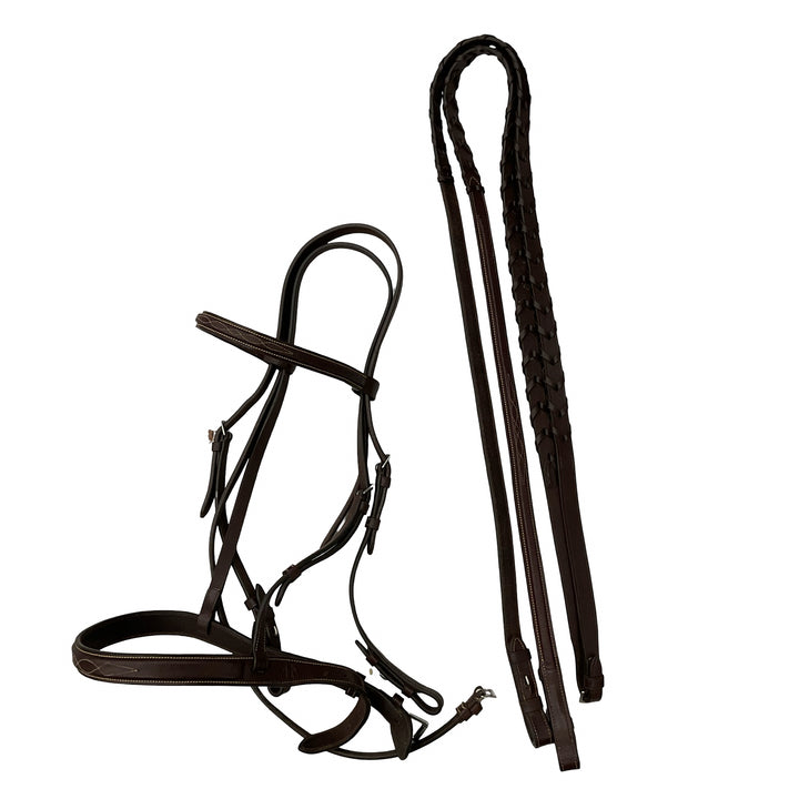 Huntley Equestrian F Classic F.S. Wide Noseband Bridle w/ Laced Reins Brown Used