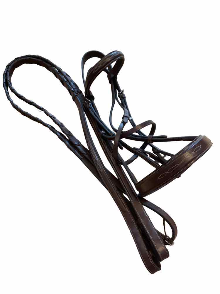 KL SELECT Black Oak Fancy Stitched Bridle w/Reins USED B