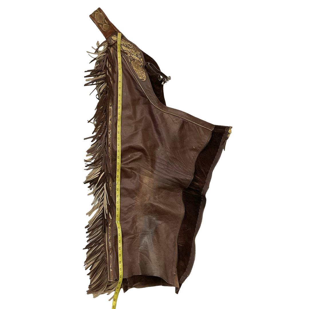 Women's Full Leather Chaps w/ Fringe and Snakeskin Piping Brown Used
