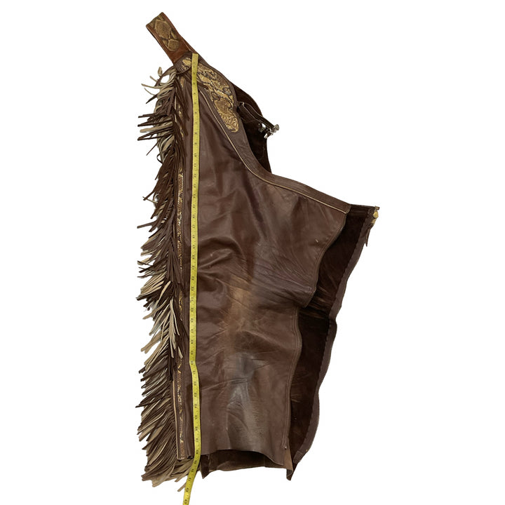 Women's Full Leather Chaps w/ Fringe and Snakeskin Piping Brown Used