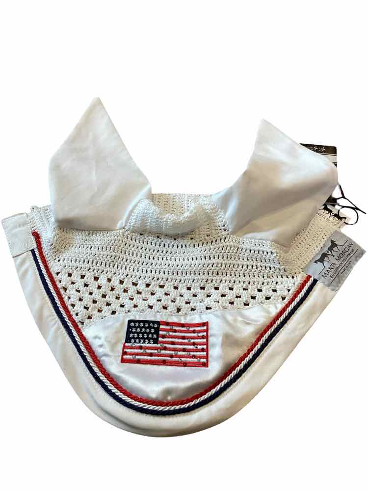 NEW white custom american flap horse size bonnet with crystals B