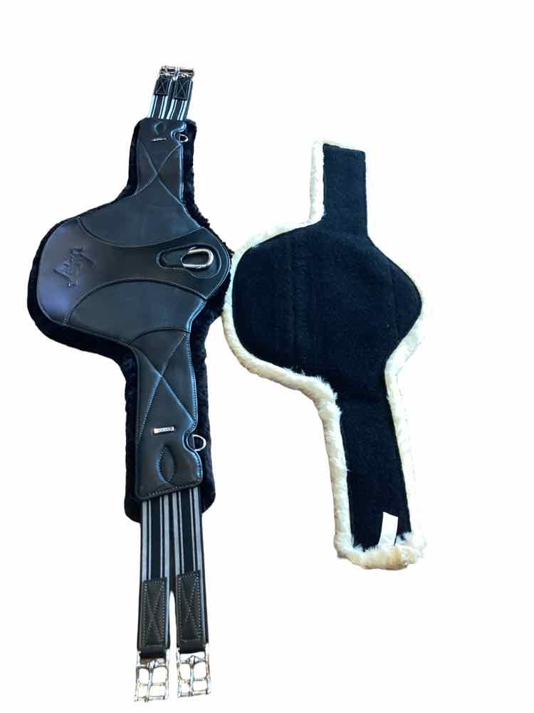 NEW black leather stud girth with liners wool 48"