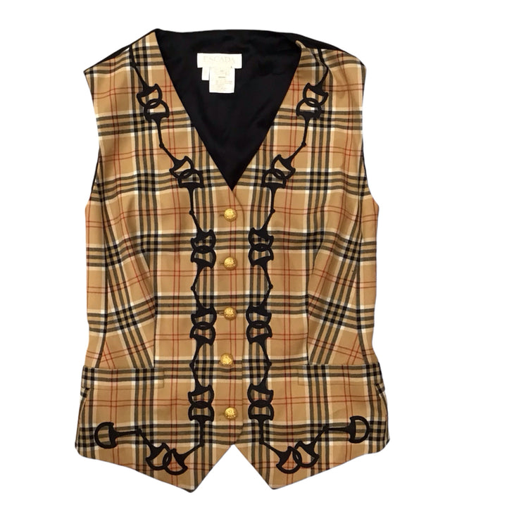 Escada Women's 42 Plaid Bit Print Vest Used - H