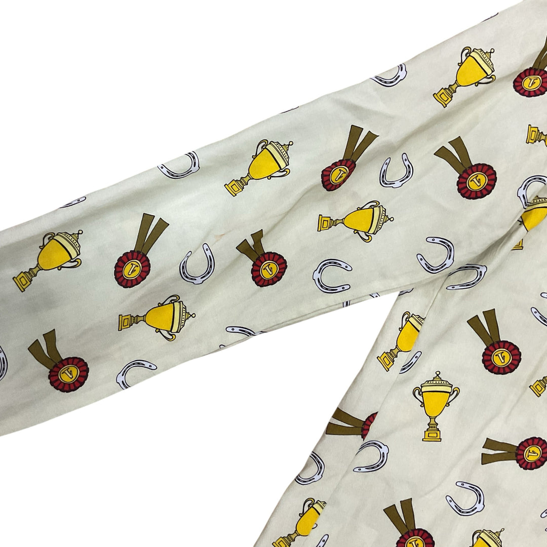 Equisite Women's Small Layla Pajama Top Ribbons & Trophy's Green Print New - H