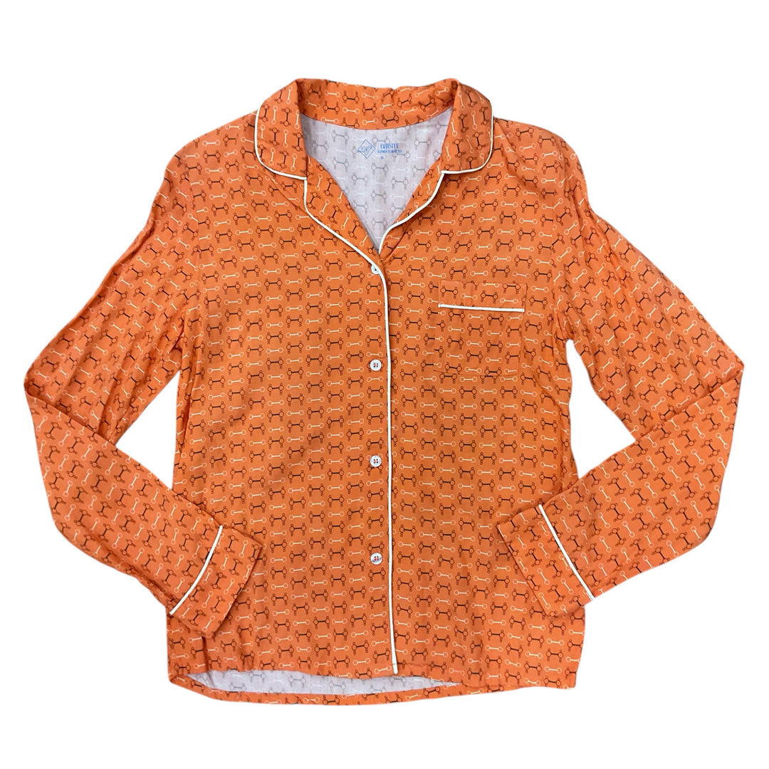 Equisite Women's XS Layla Pajama Top Orange Bit Print New - H