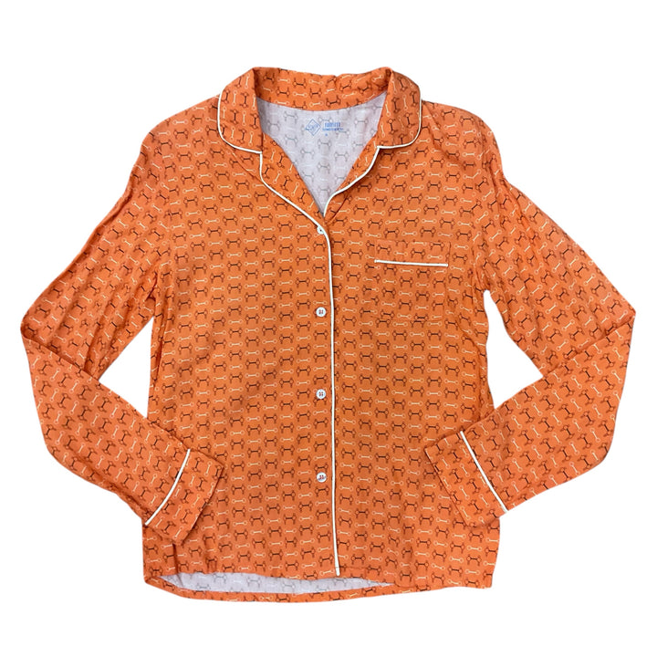 Equisite Women's XS Layla Pajama Top Orange Bit Print New - H