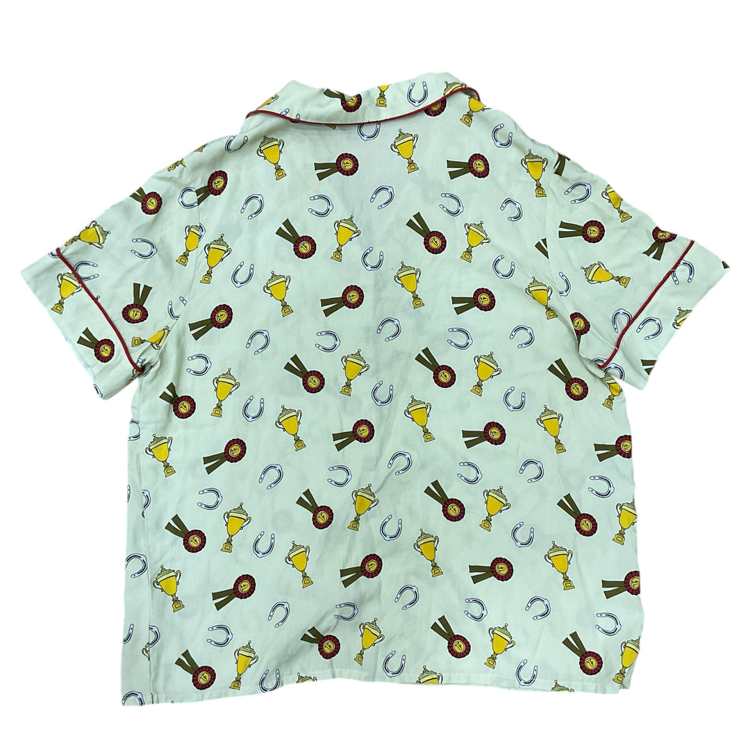 Equisite Women's XL Layla Pajama Top Ribbons & Trophy's Green Print New - H