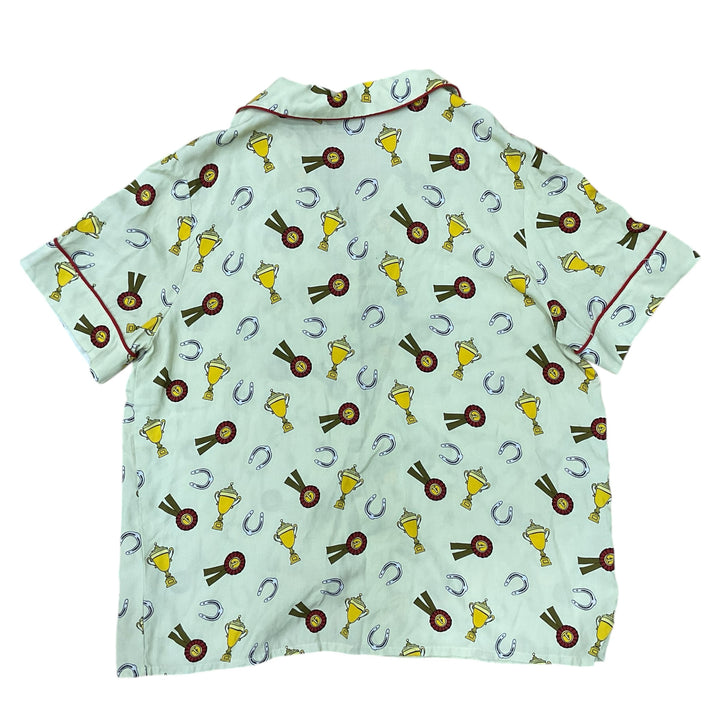 Equisite Women's XL Layla Pajama Top Ribbons & Trophy's Green Print New - H