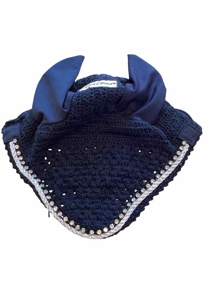 EQUINE COUTURE Cob Piping/Crystal Fly Bonnet USED B
