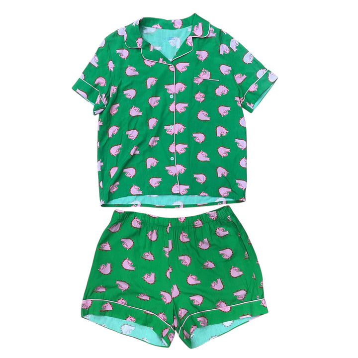 Equisite Women's Large Layla Pajama Set Green/Pink Print New - H