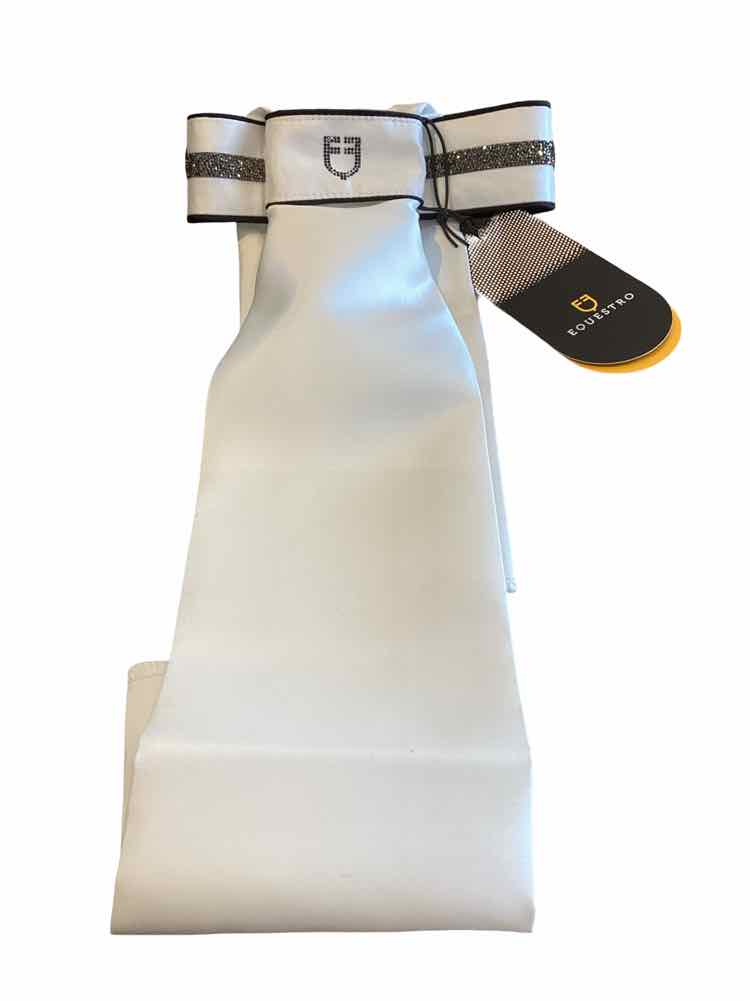 EQUESTRO new ladies white stock tie with grey crystals