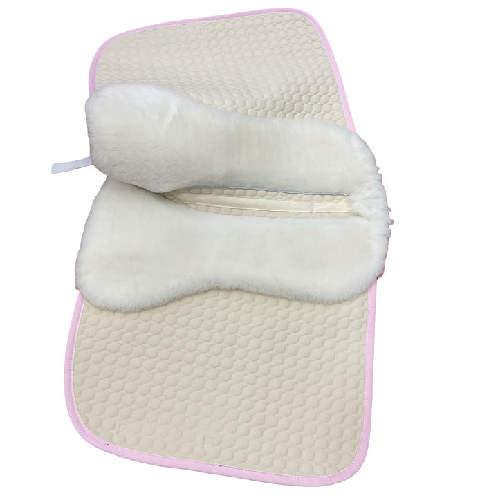 Mattes Sheepskin Lined Dressage Saddle Pad White w/ Pink Piping White New