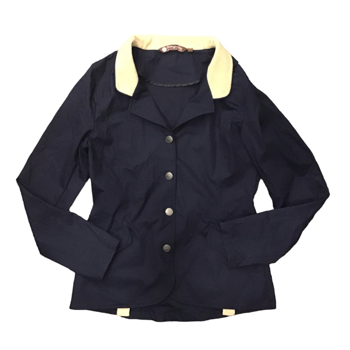 Kathryn Lily Ladies Medium Navy Show Coat with Tan Collar USED -H