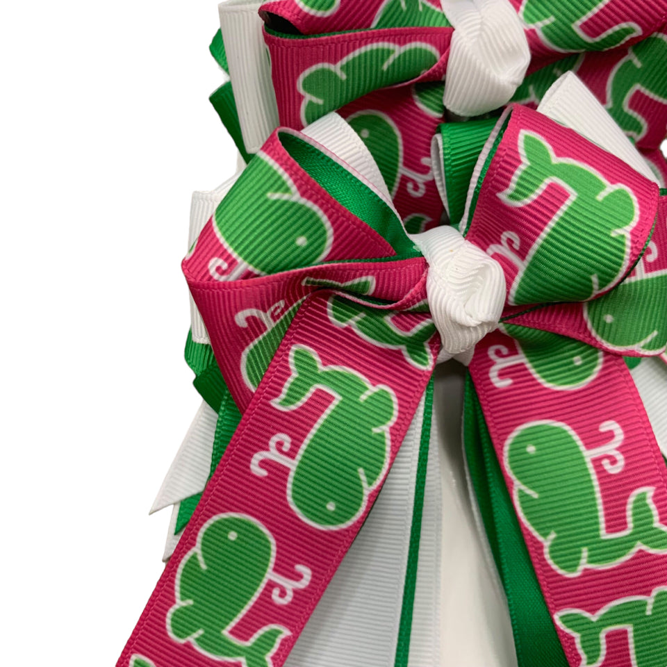 HORSECHARMS - Long Show Bows - Pink/Green Whales - H