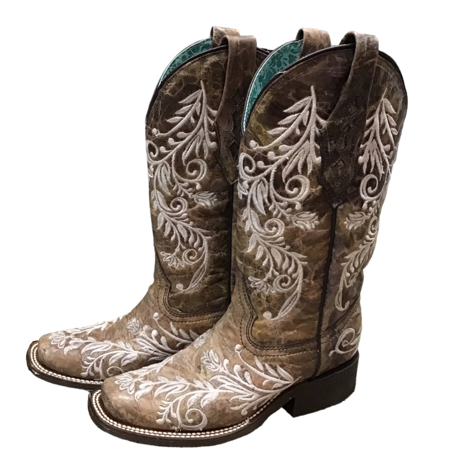 Corall Ladies 6M Crater Embroidered Western Boot with Square Toe USED -H