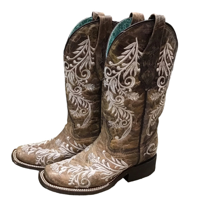 Corall Ladies 6M Crater Embroidered Western Boot with Square Toe USED -H