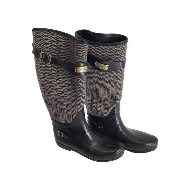 HUNTER 9 Regent Apsley Tweed Rain Boots USED B