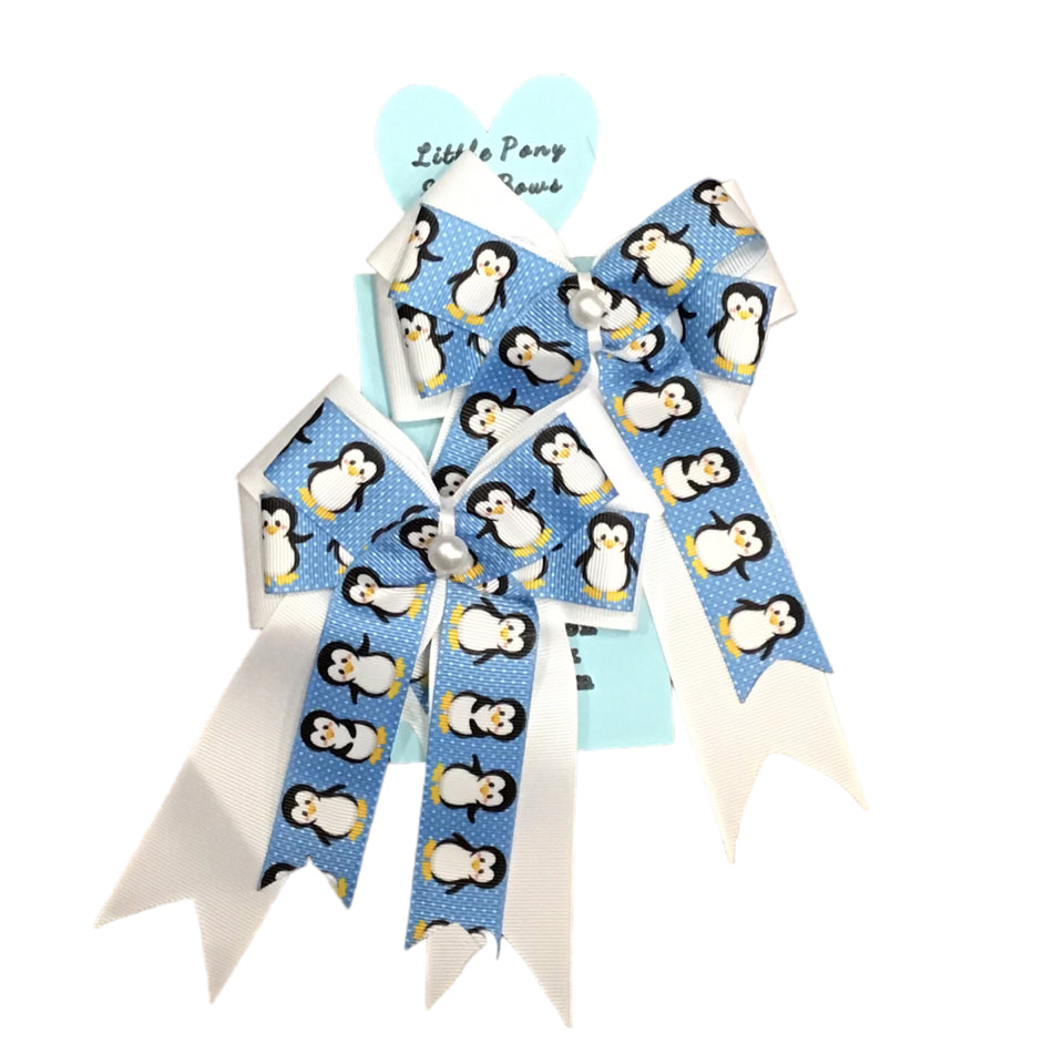 Little Pony Clip in Show Bows, Penguins NEW -H